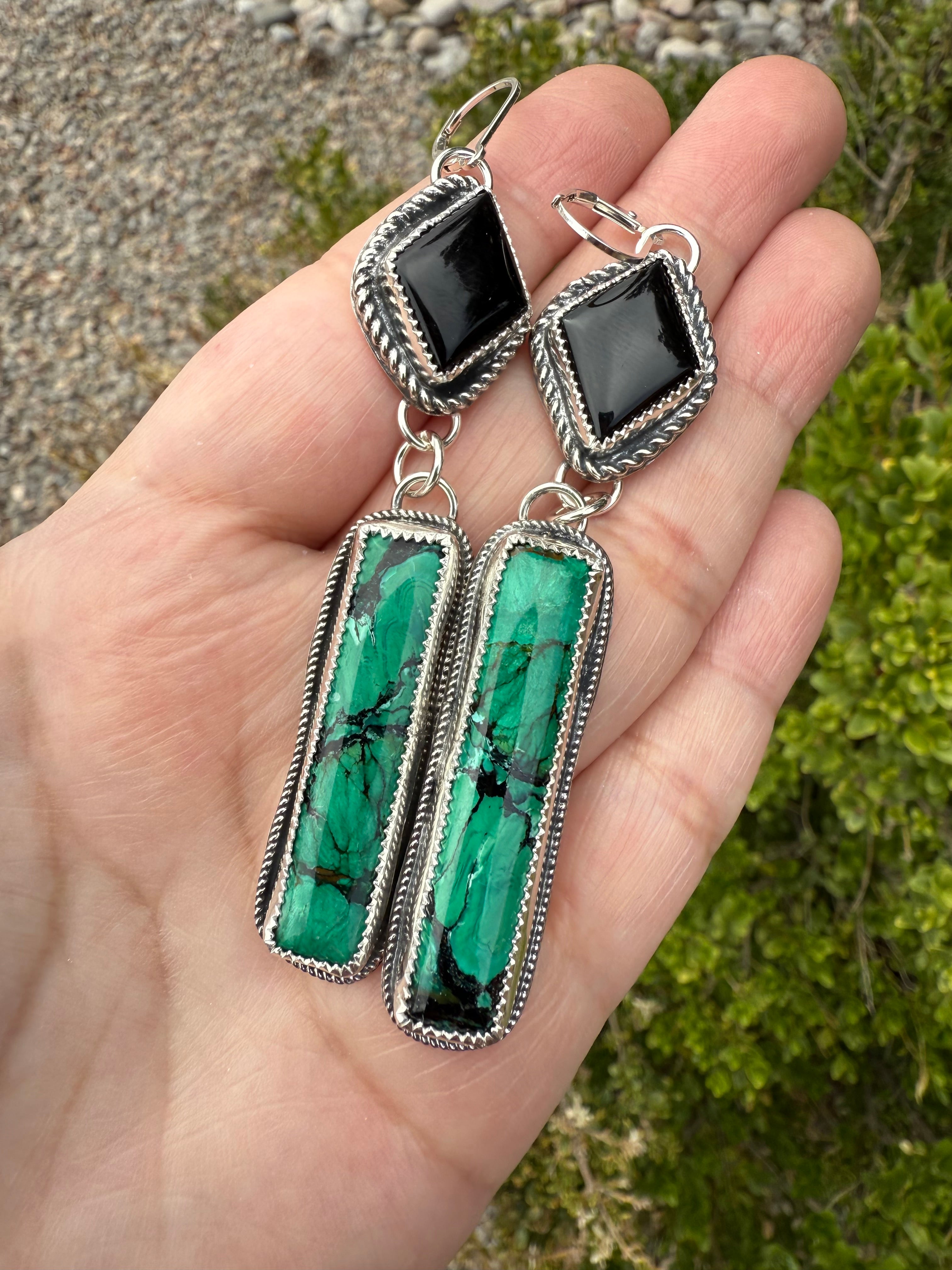 Malachite Bar & Onyx Earrings