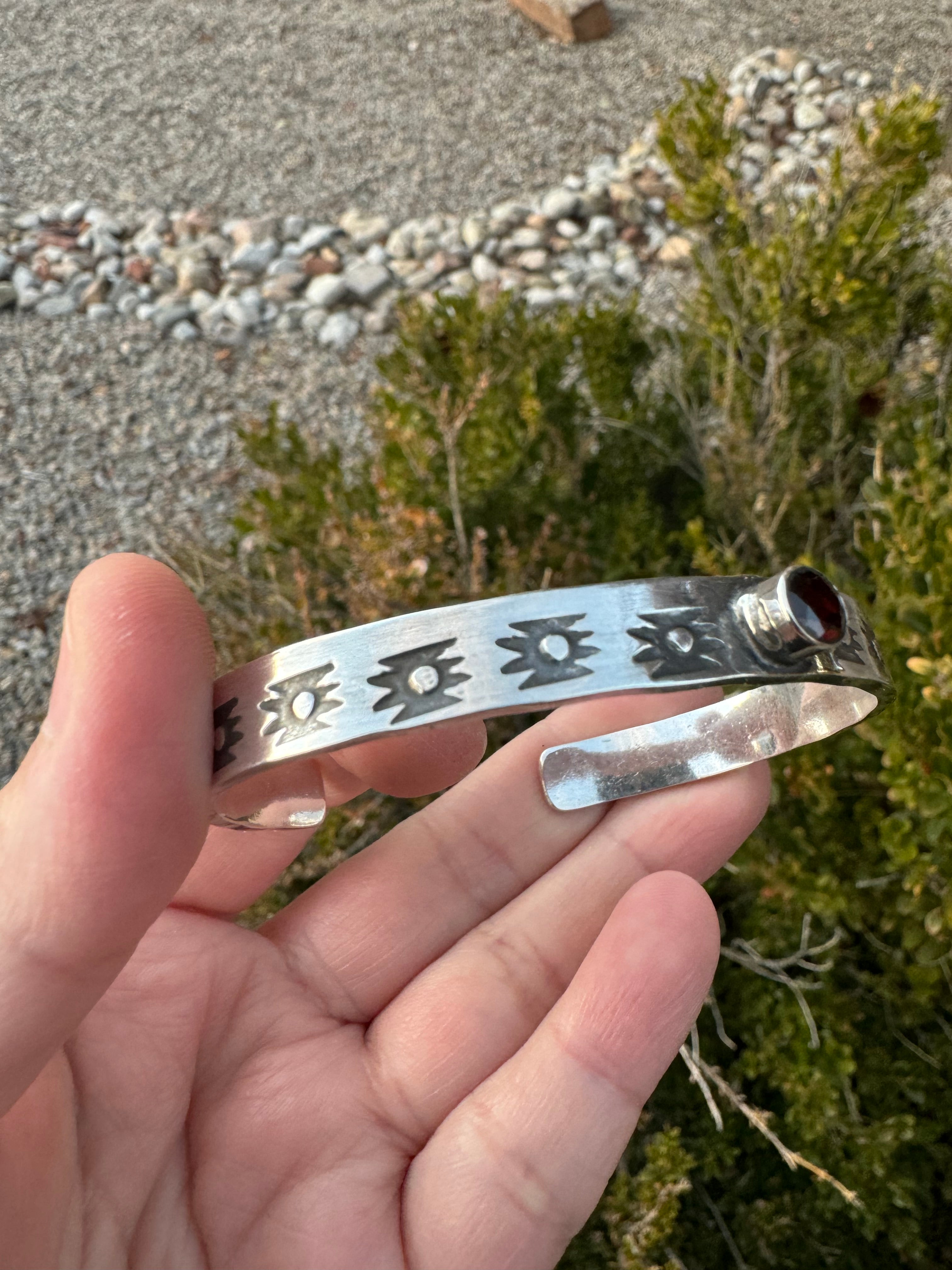 Garnet Handstamped Bracelet