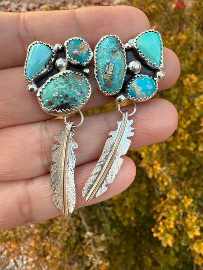 Blue Turquoise Small Feather Earrings