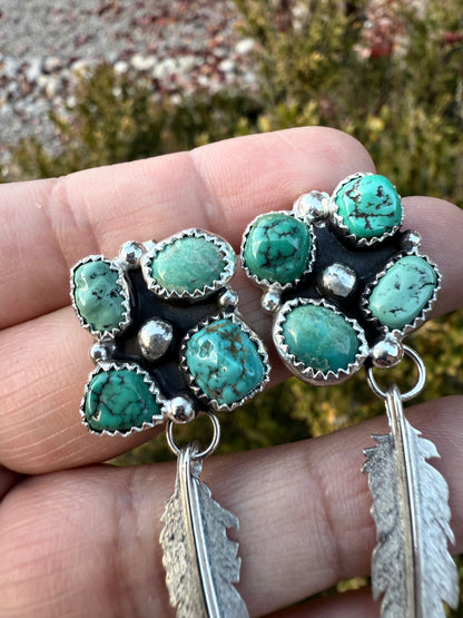 Nugget Turquoise Small Feather Earrings