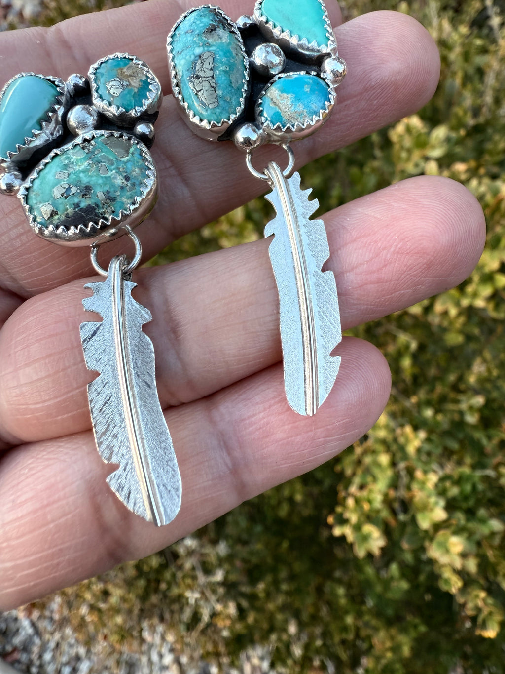 Blue Turquoise Small Feather Earrings