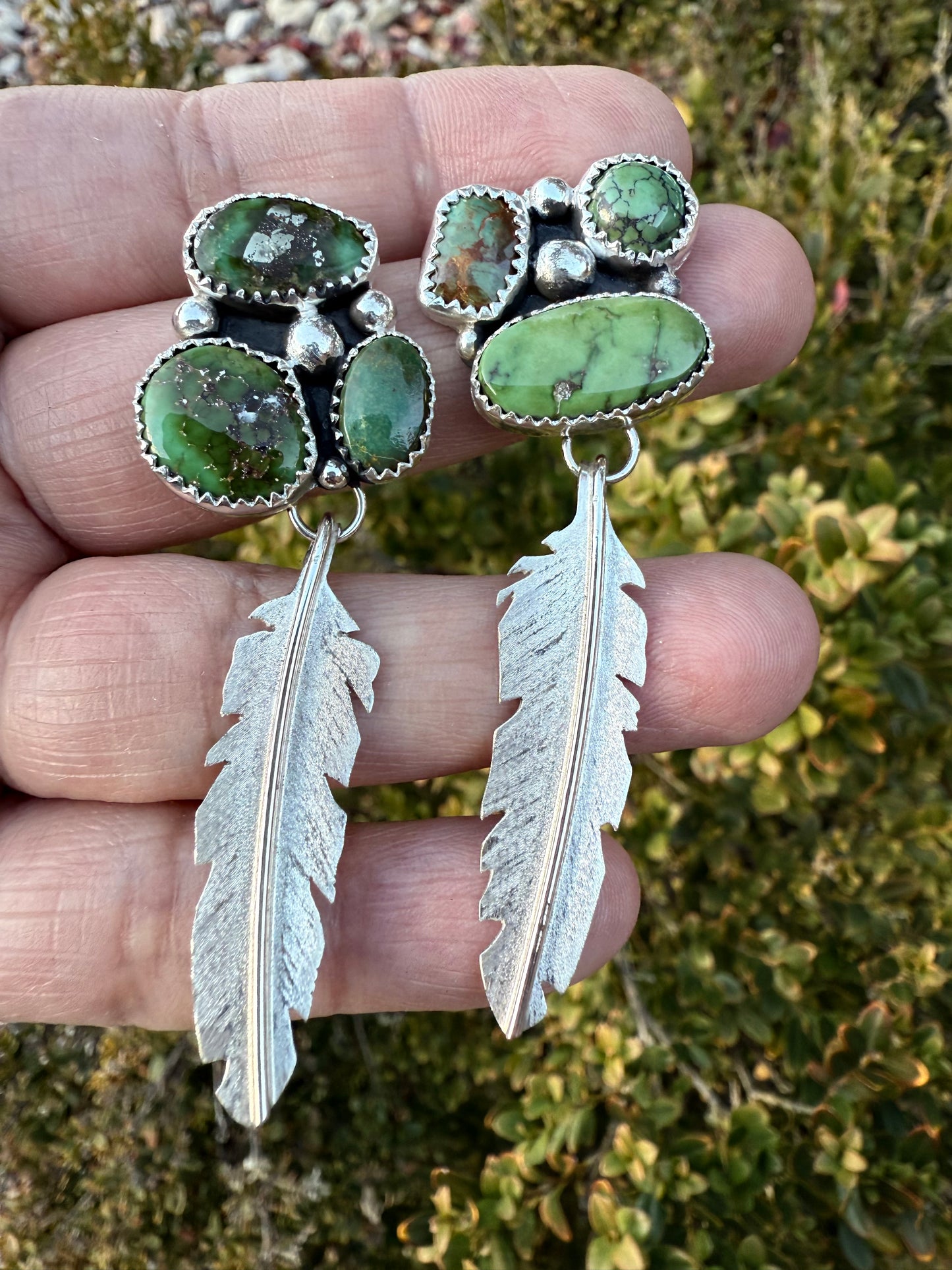 Green Turquoise Medium Feather Earrings