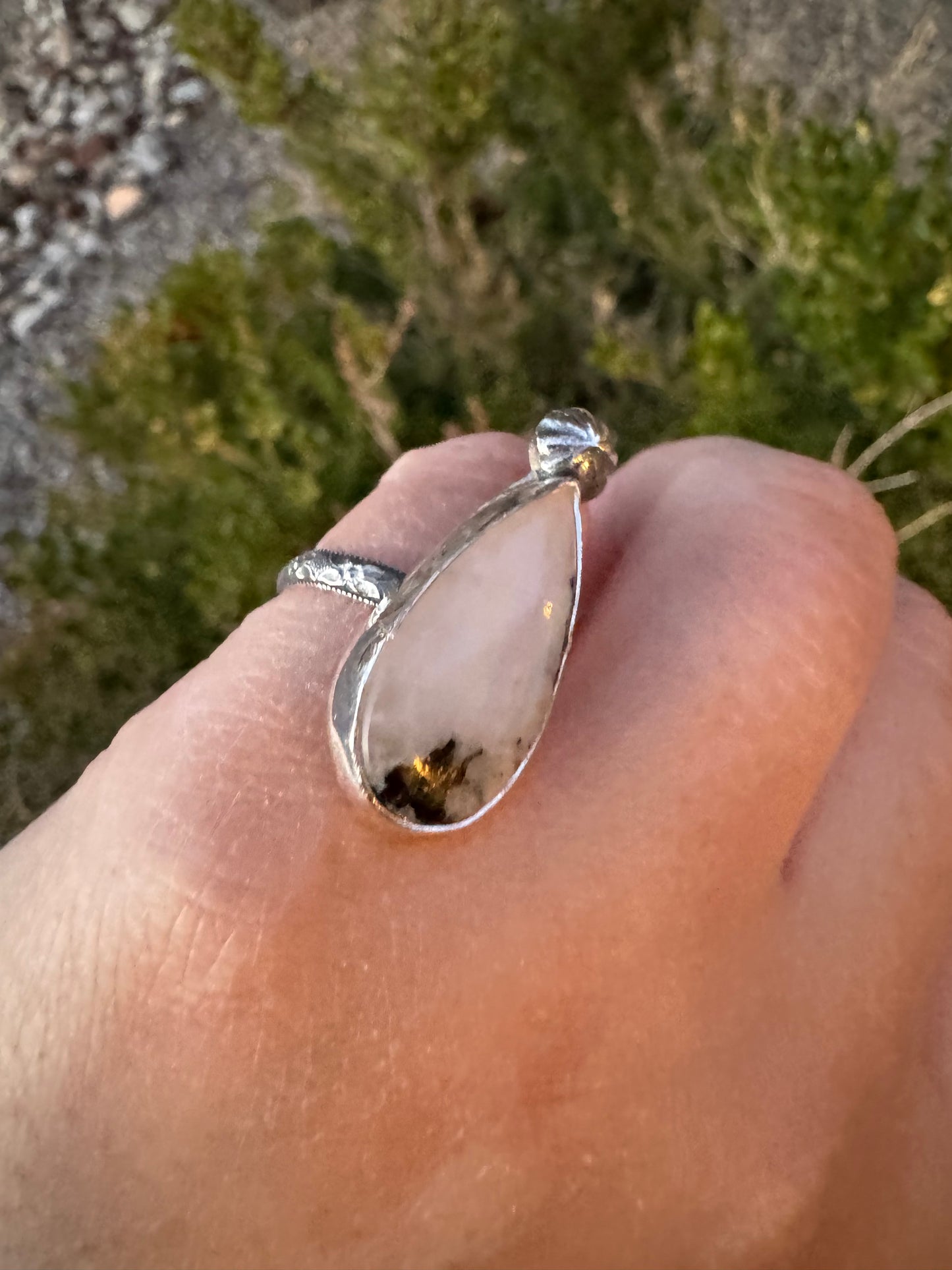 Tourmalated Moonstone Concho Ring (Size 6.5)
