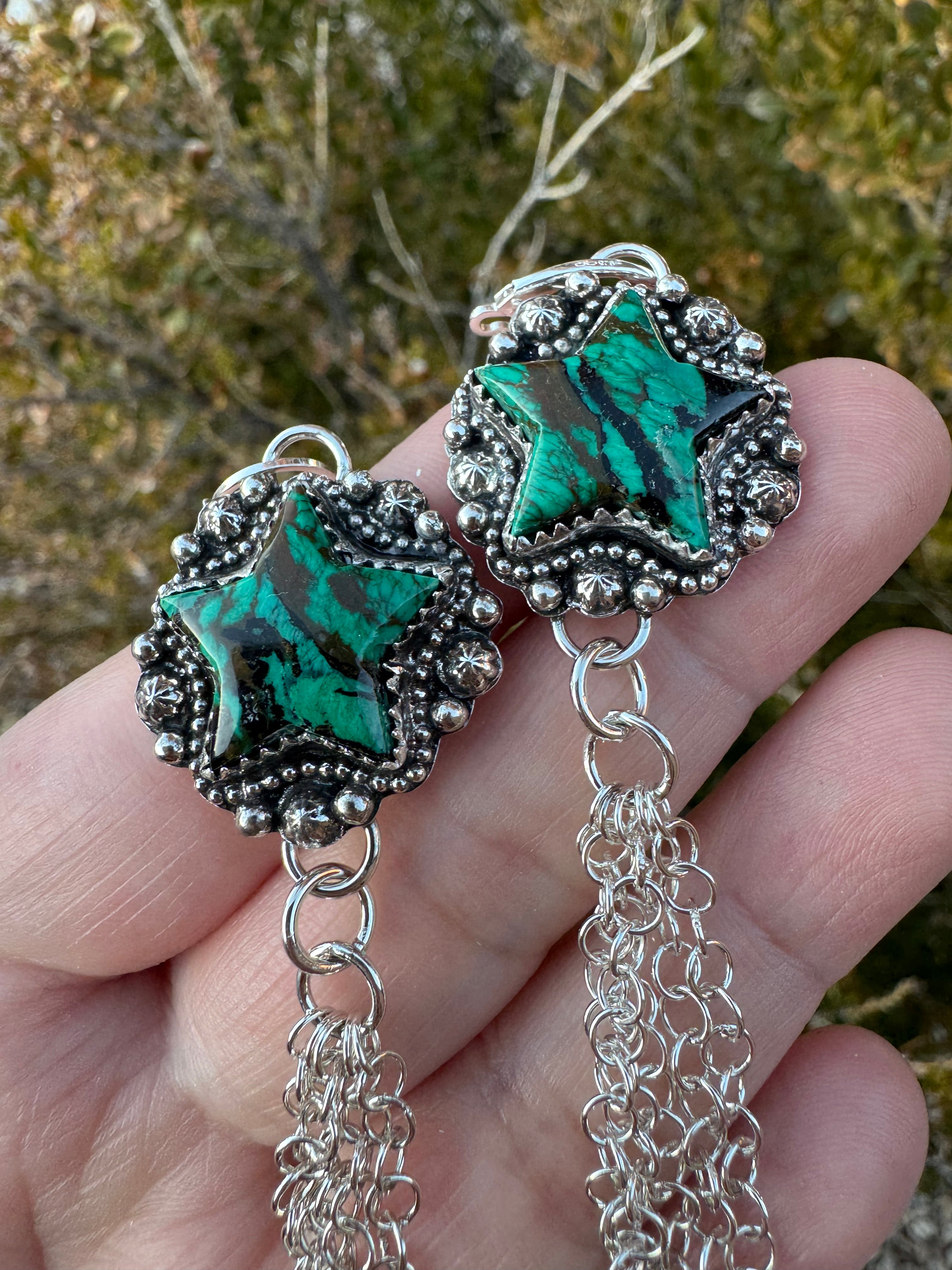 Malachite & Azurite Star Chain Earrings