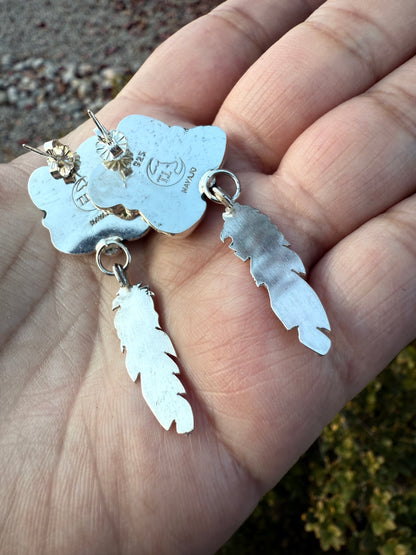 Nugget Turquoise Small Feather Earrings