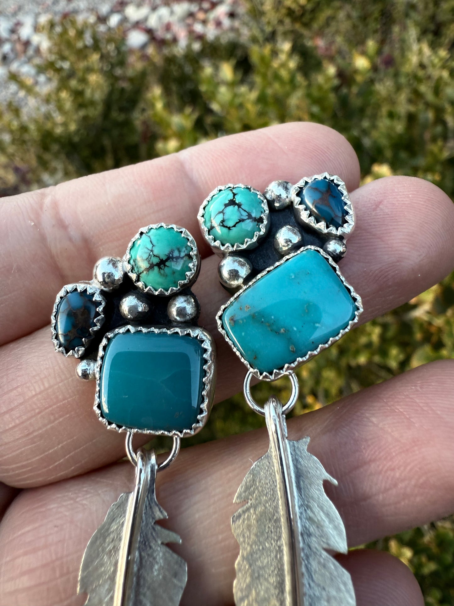 Blue Turquoise Medium Feather Earrings