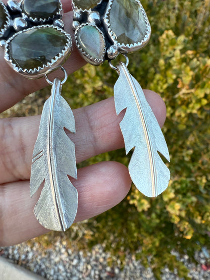Labradorite Medium Feather Earrings