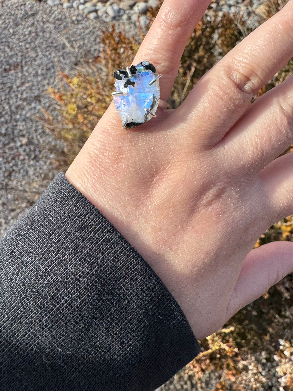Tourmaline Moonstone Rough Ring (Sz 6)