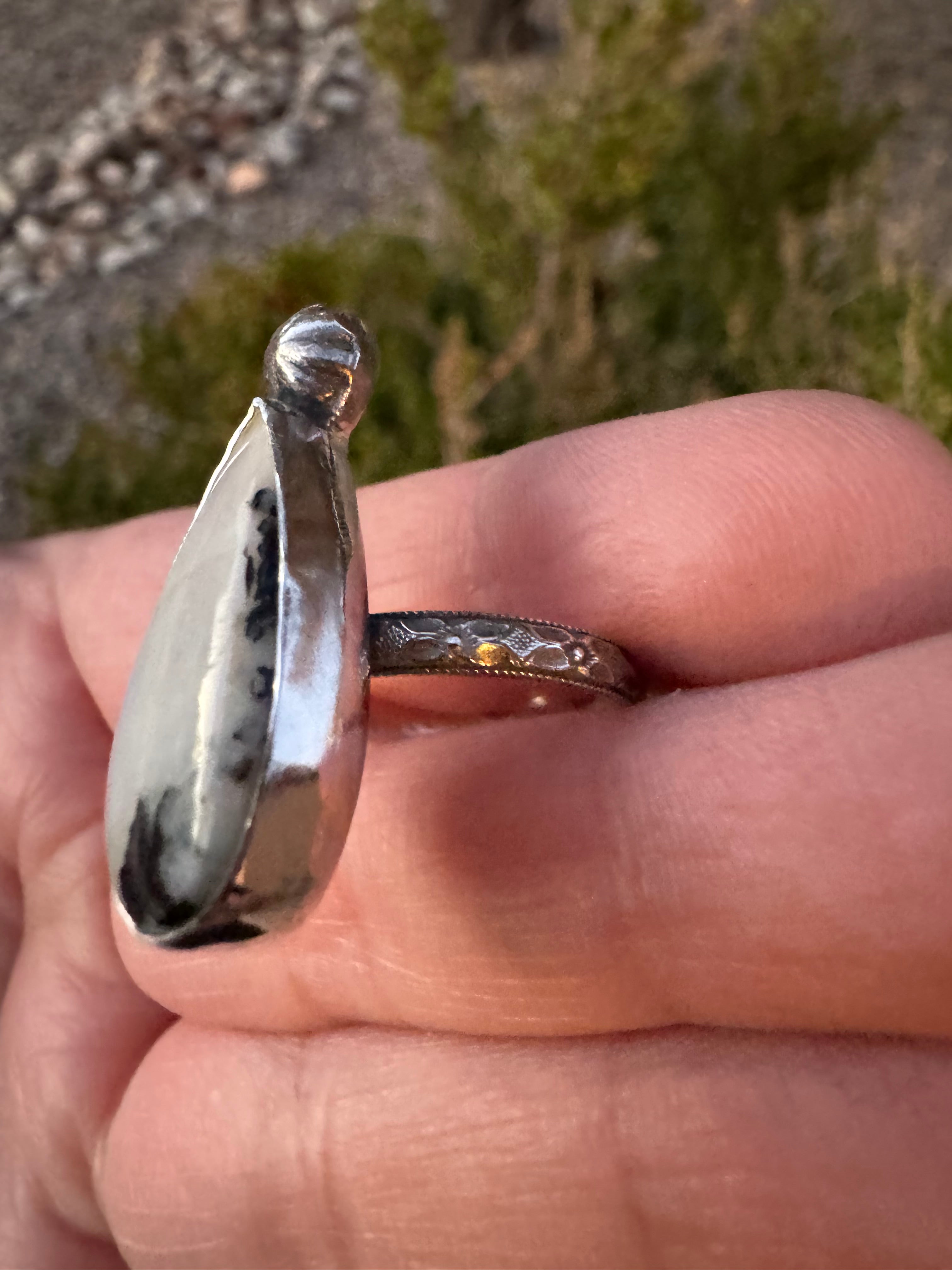 Tourmalated Moonstone Concho Ring (Size 6.5)