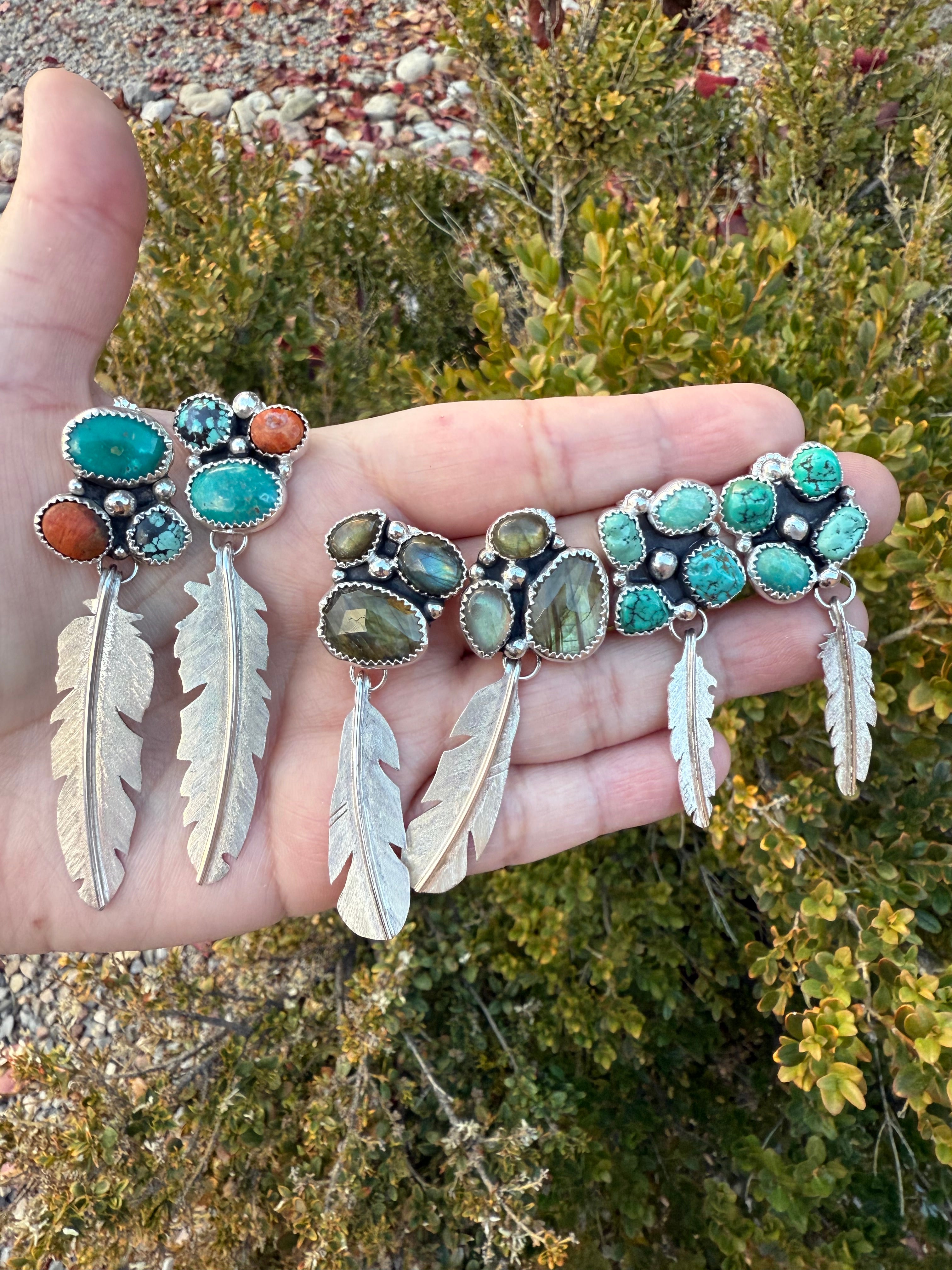 Labradorite Medium Feather Earrings