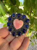 Lapis Lazuli & Pink Conch Heart Ring (Adjustable sz8-14)
