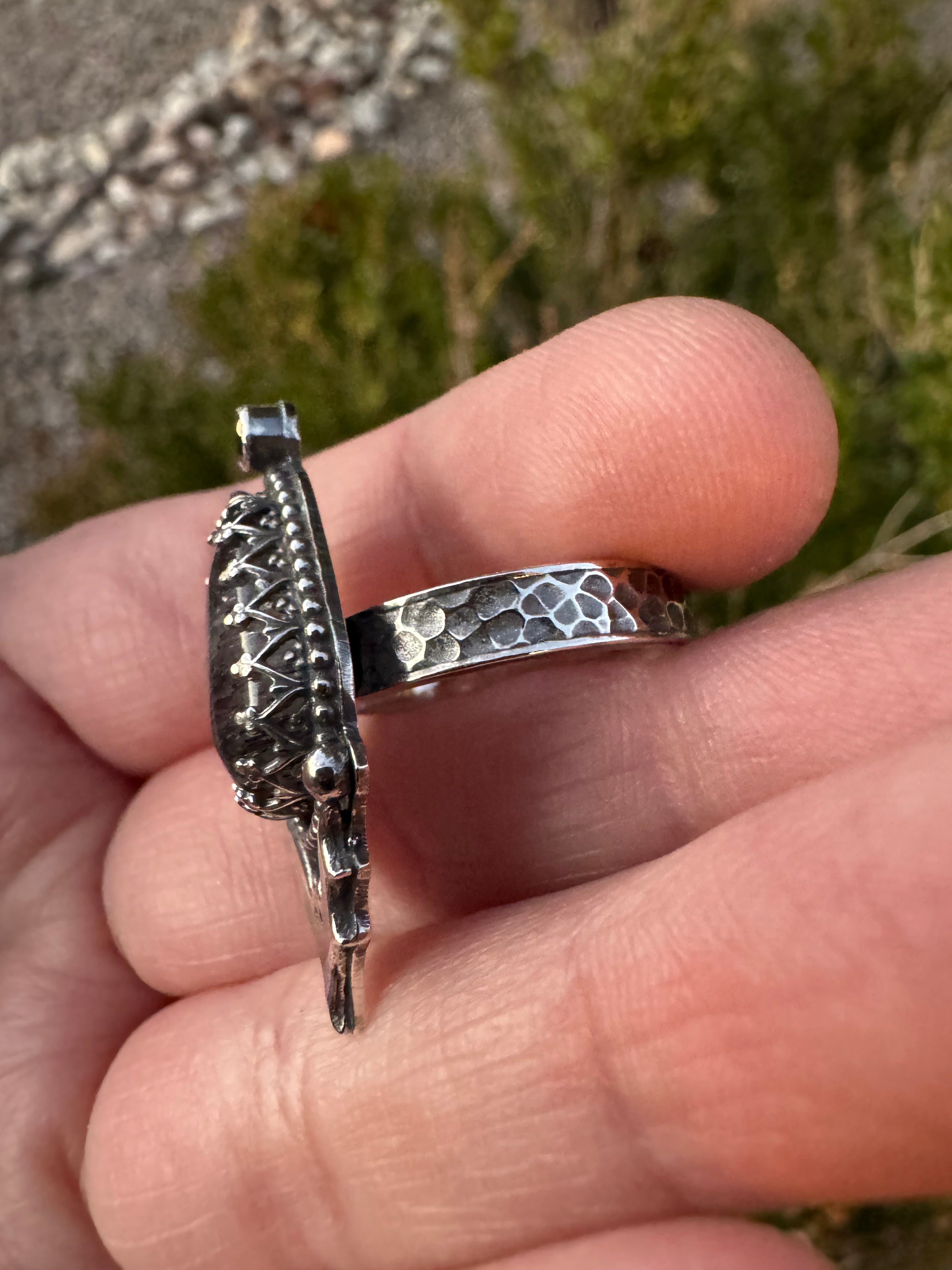 Black Tourmaline Bat Ring (Adjustable Size 4-6)