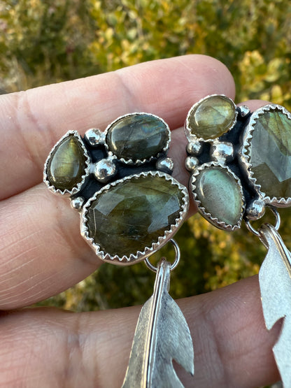 Labradorite Medium Feather Earrings