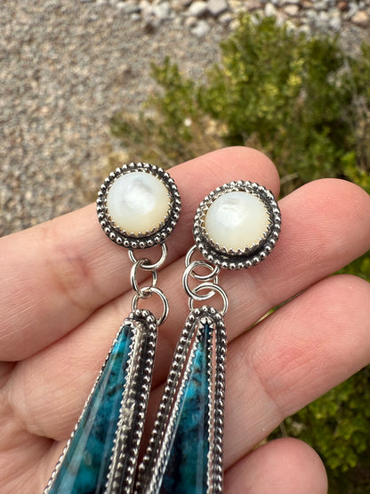 Kingman Turquoise Drops & Pearl Earrings