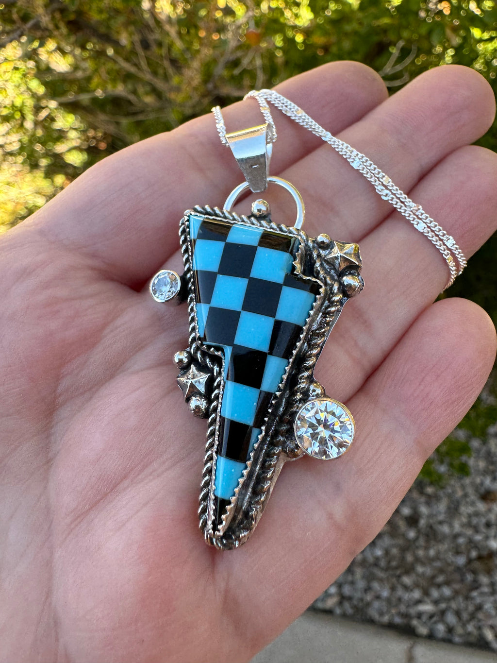 Checkered Turquoise Bolt Necklace