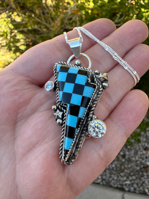 Checkered Turquoise Bolt Necklace