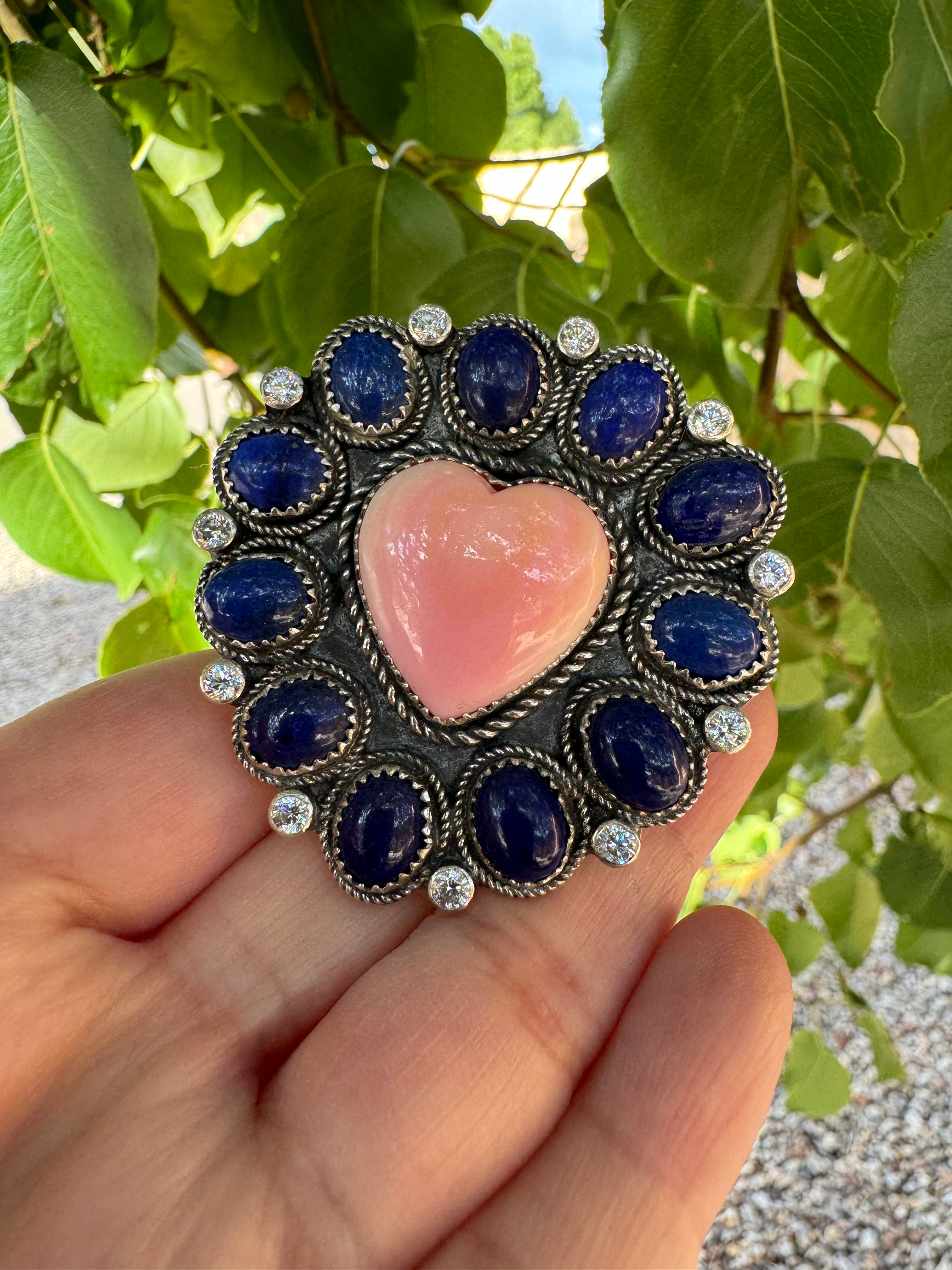 Lapis Lazuli & Pink Conch Heart Ring (Adjustable sz8-14)