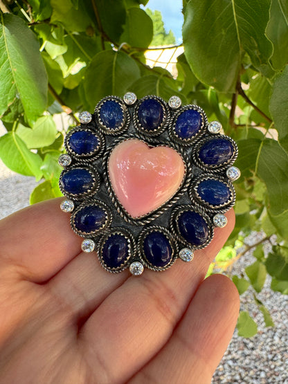 Lapis Lazuli & Pink Conch Heart Ring (Adjustable sz8-14)