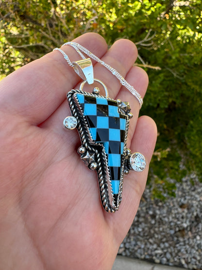 Checkered Turquoise Bolt Necklace