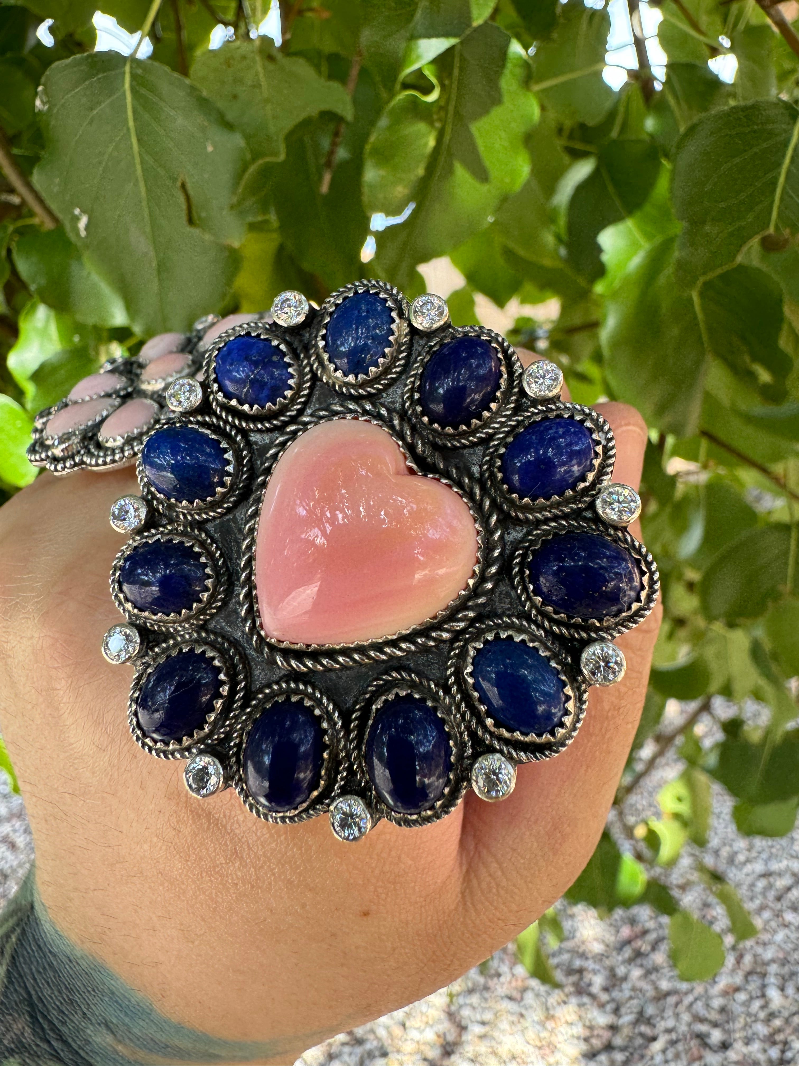 Lapis Lazuli & Pink Conch Heart Ring (Adjustable sz8-14)