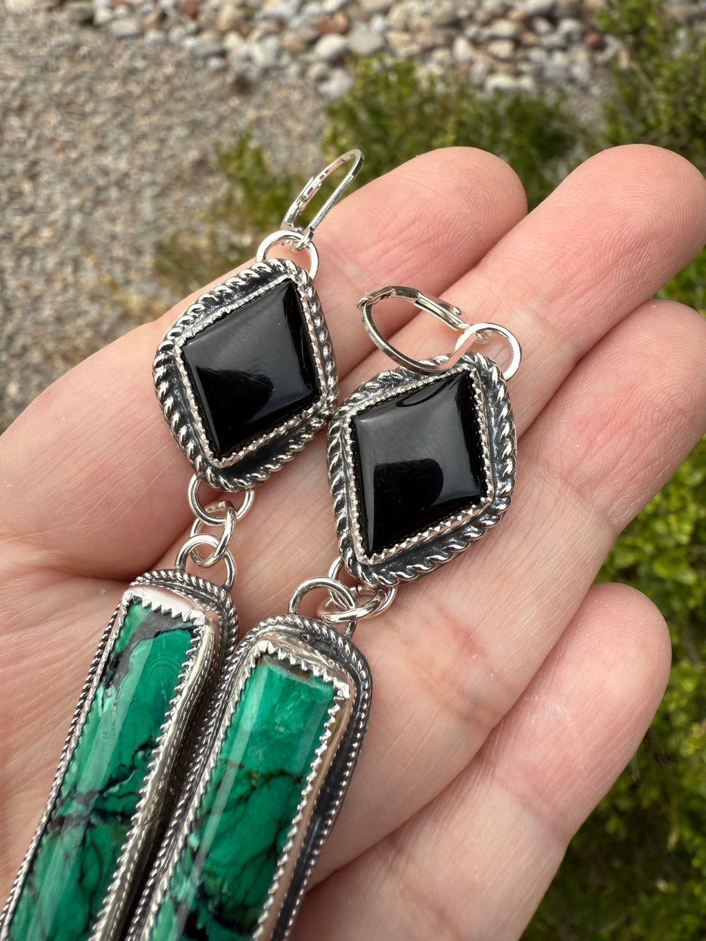 Malachite Bar & Onyx Earrings
