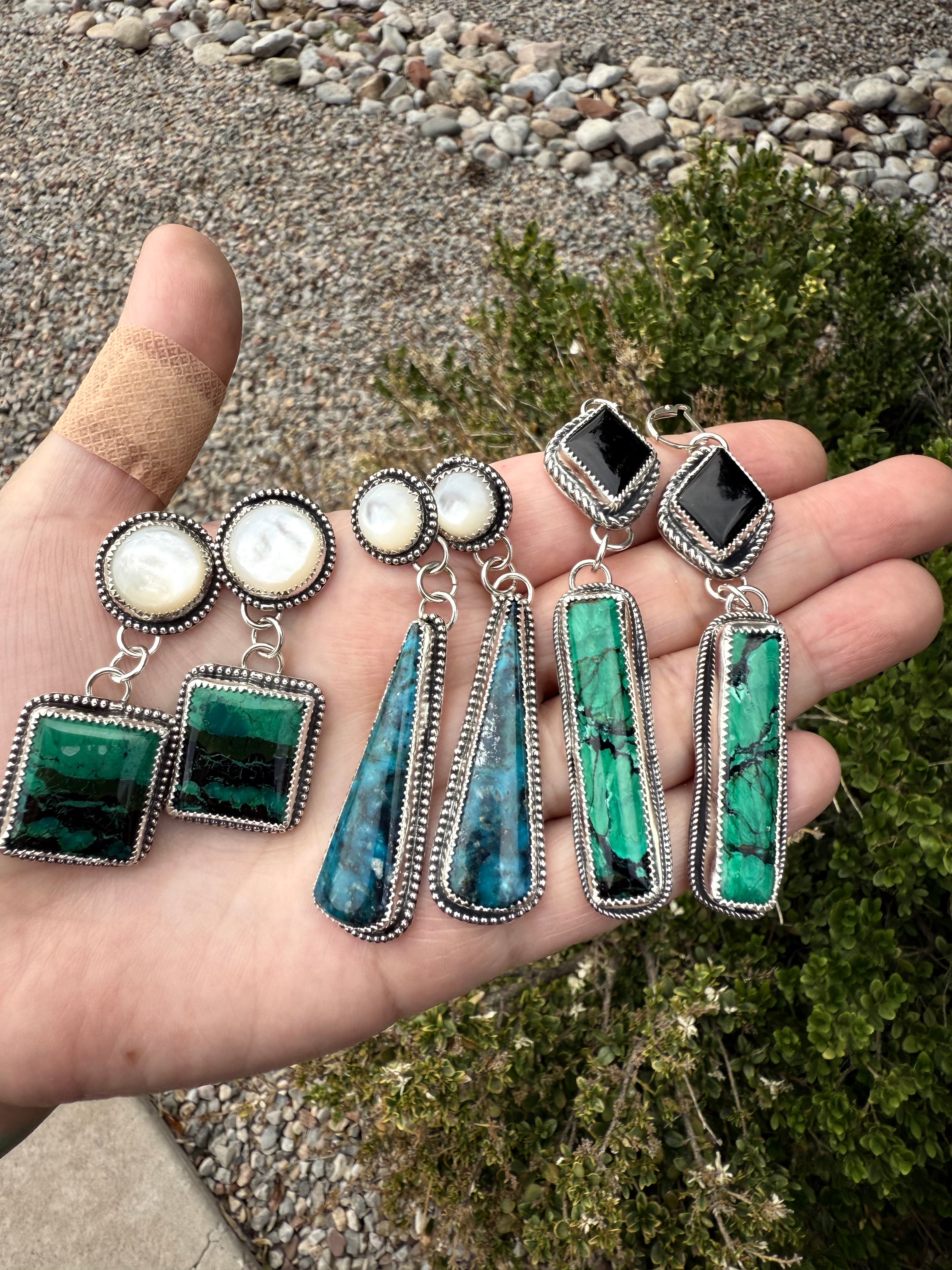 Malachite Bar & Onyx Earrings