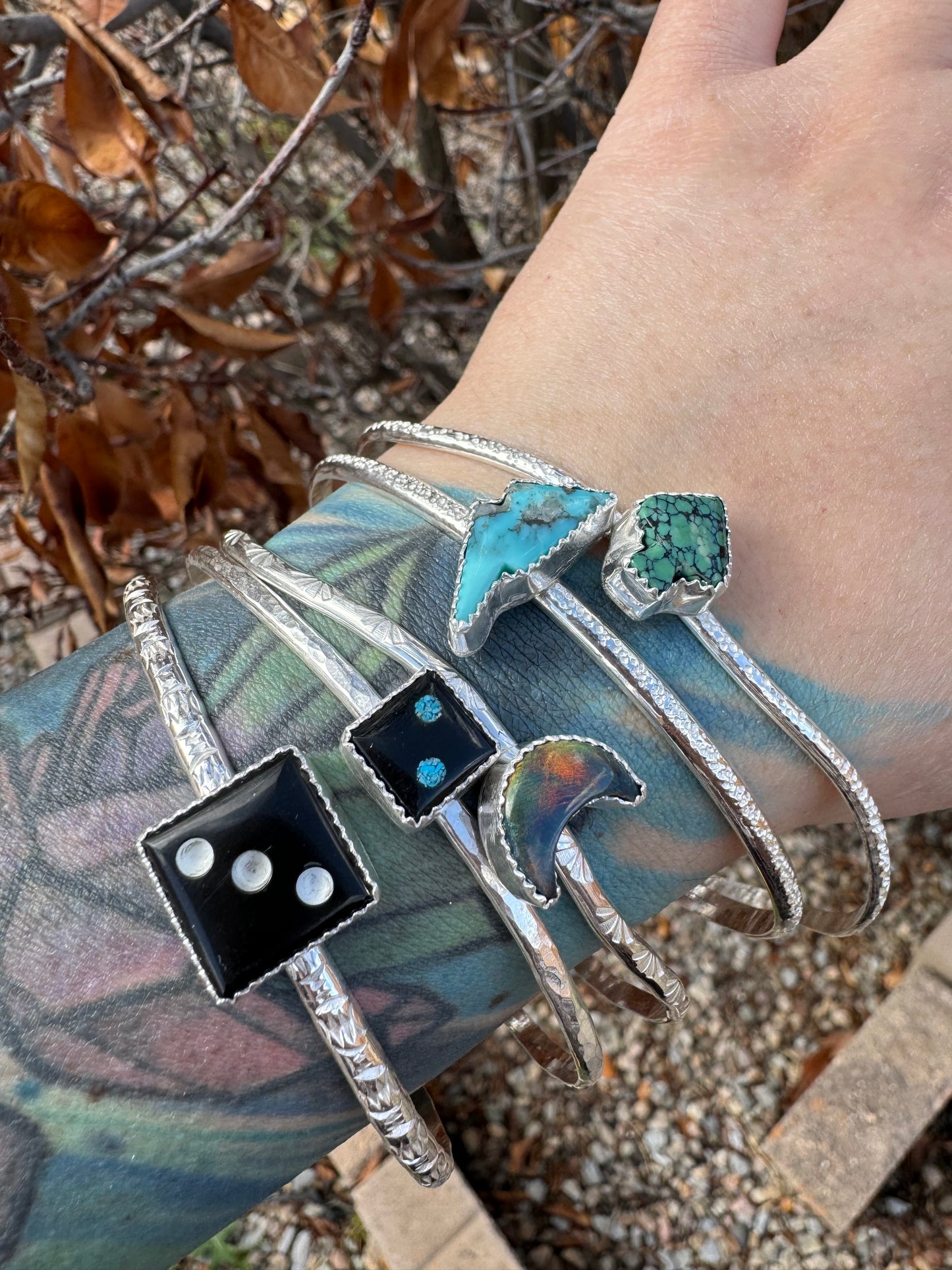 Onyx and Turquoise Inlay Mini Die Bracelet