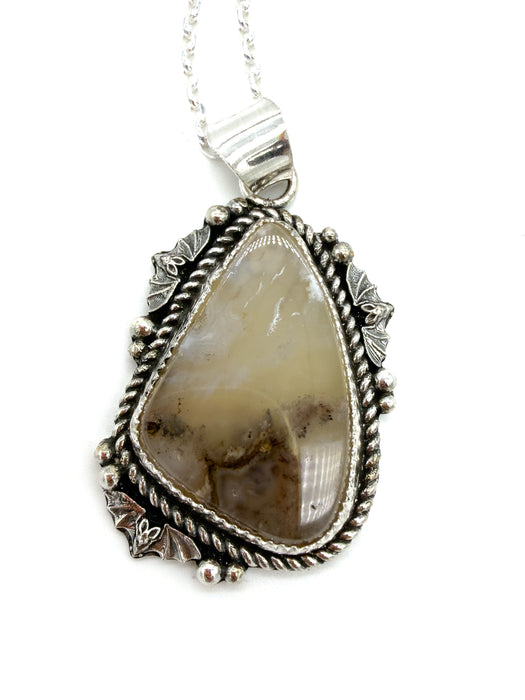 Moss Agate Bat Necklace (Glows in the Dark)