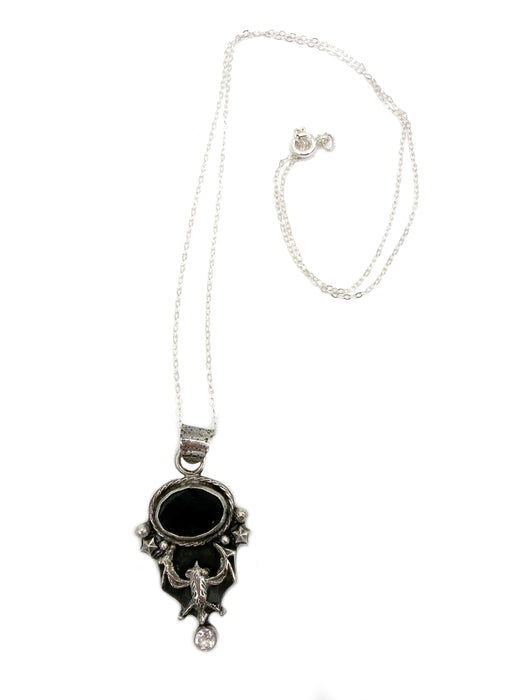 Onyx+CZ Bat Necklace