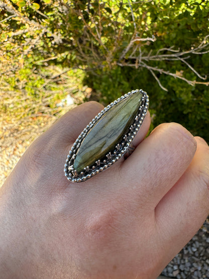 Chunky Labradorite Ring (Adjustable Size 11 and under)