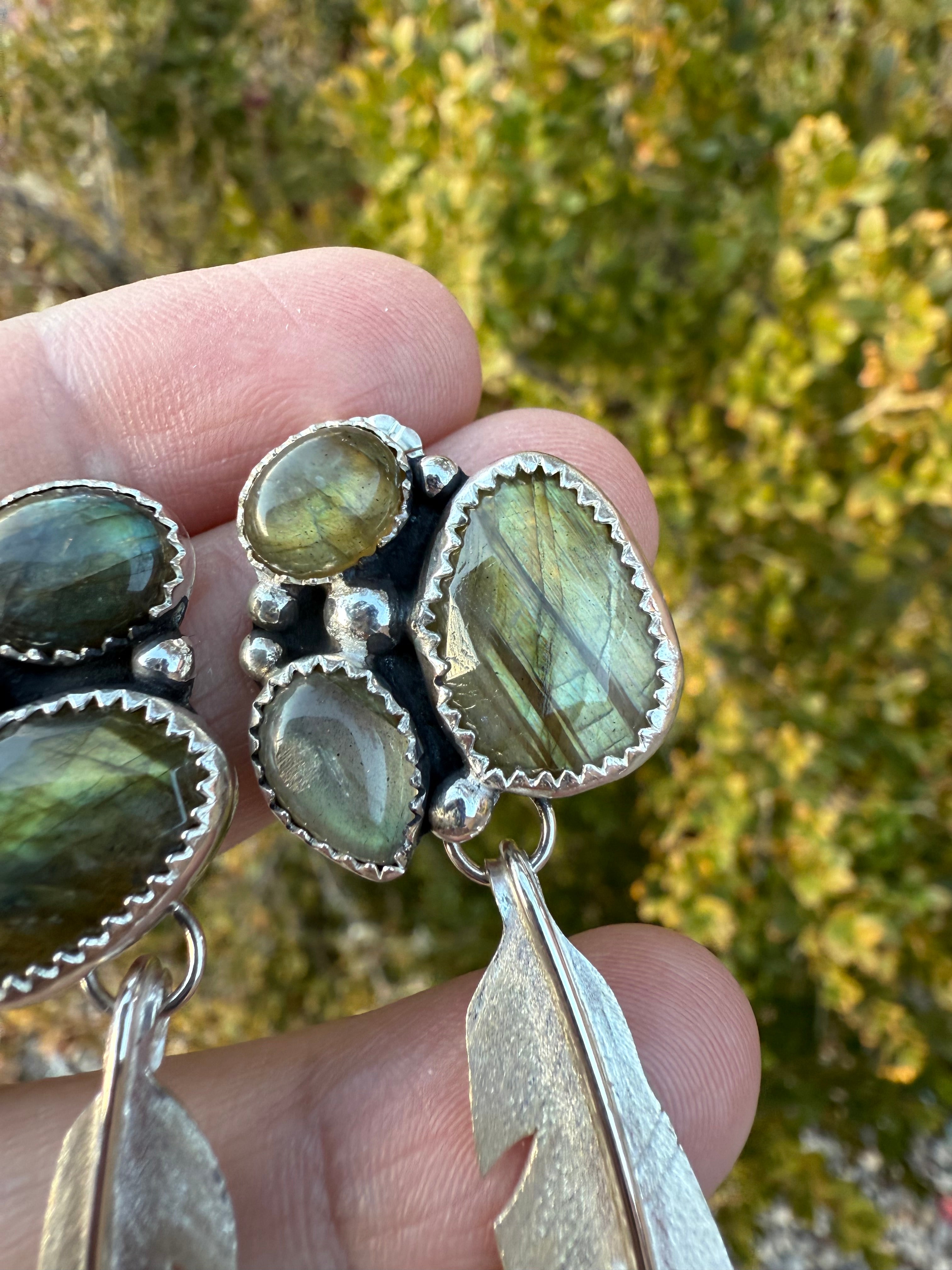 Labradorite Medium Feather Earrings