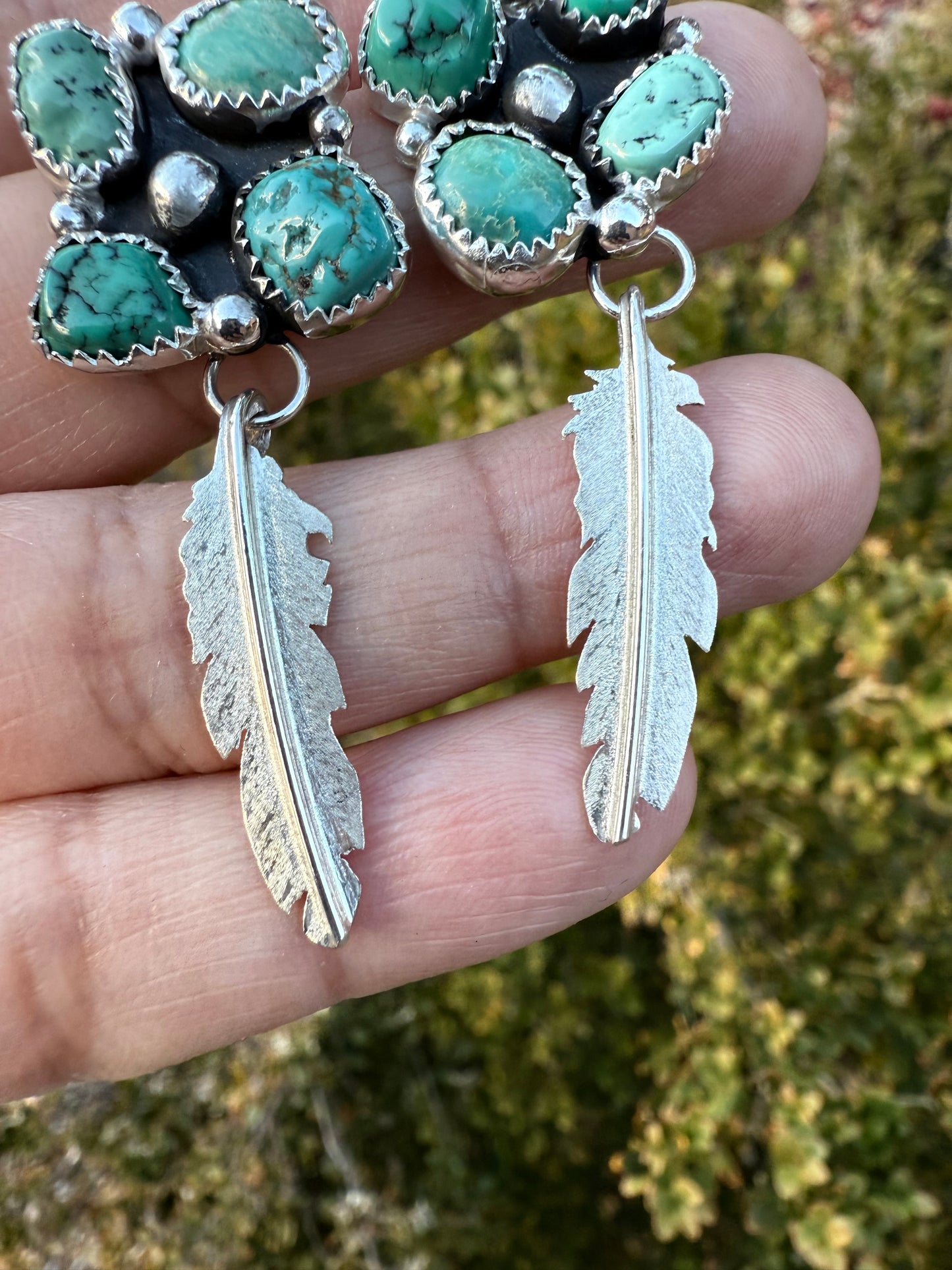 Nugget Turquoise Small Feather Earrings