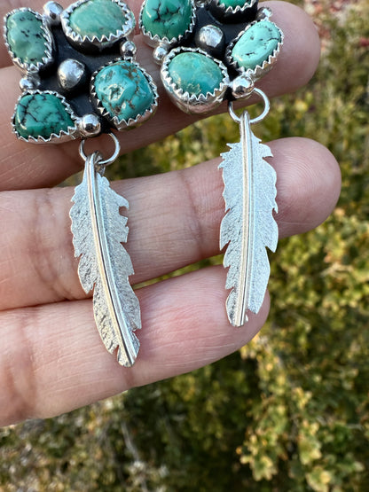 Nugget Turquoise Small Feather Earrings