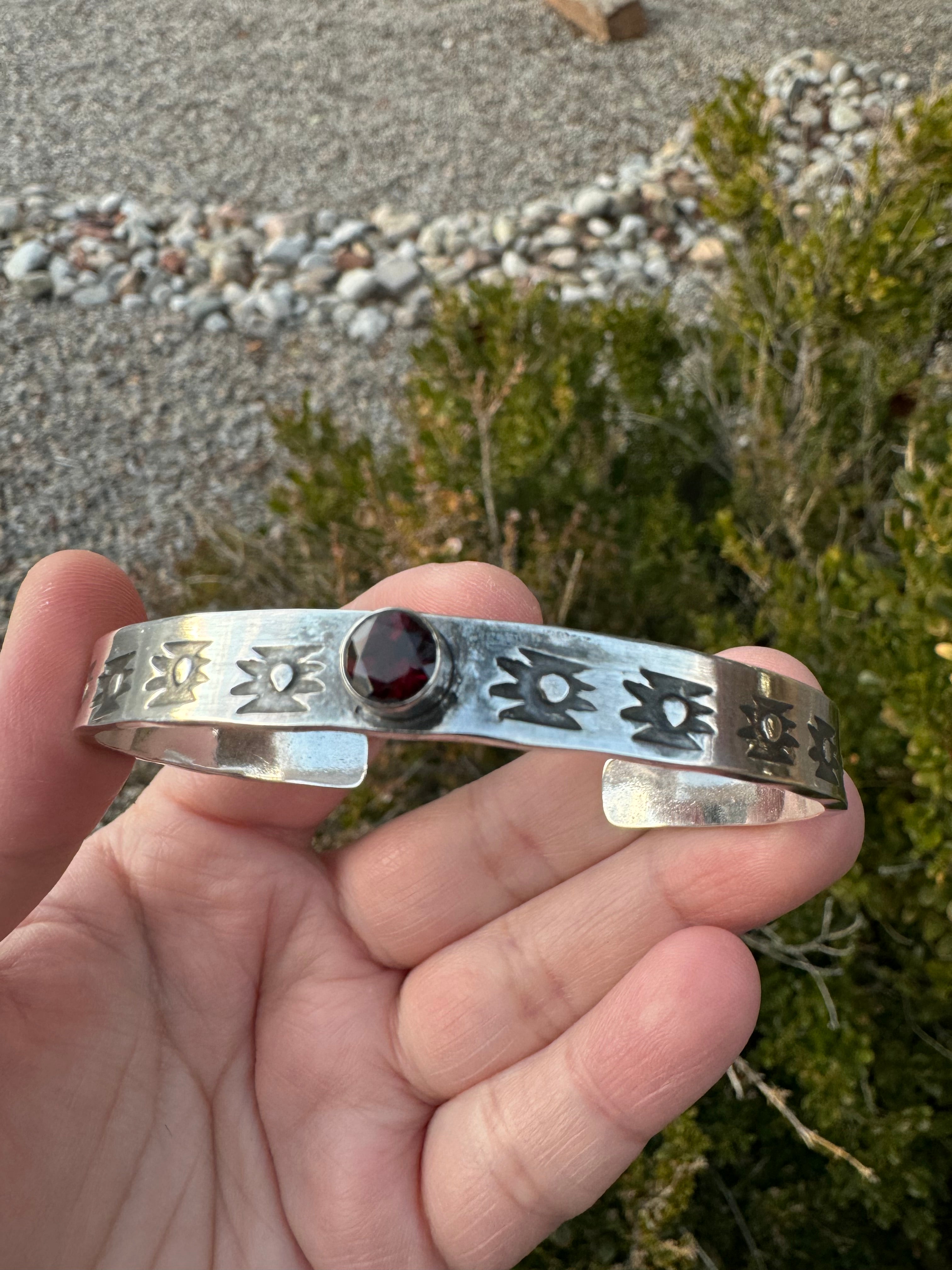 Garnet Handstamped Bracelet