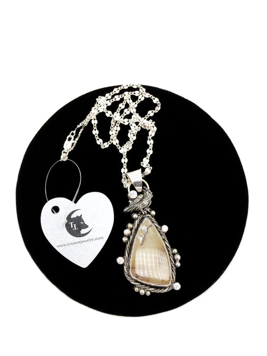 Moss Agate (Glow in the Dark) Crow Necklace