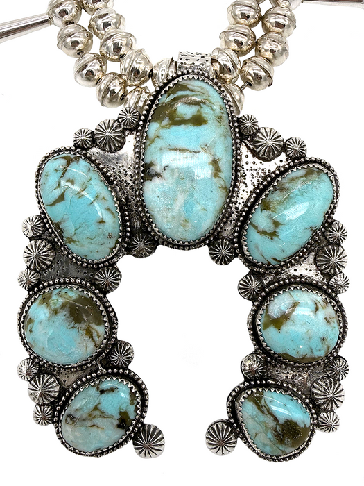 Custom Reserved: Iron Mountain Turquoise Squash Blossom