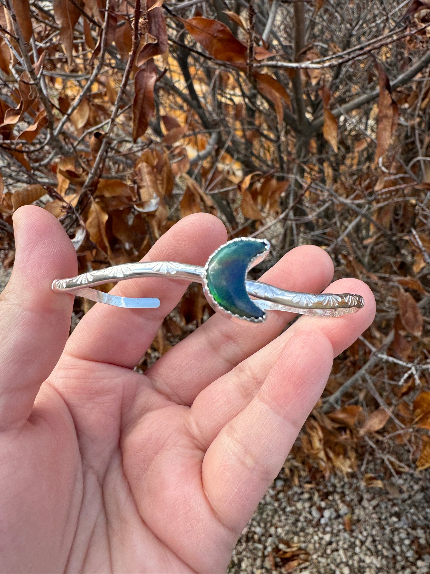 Black Aurora Opal Mini Moon Bracelet