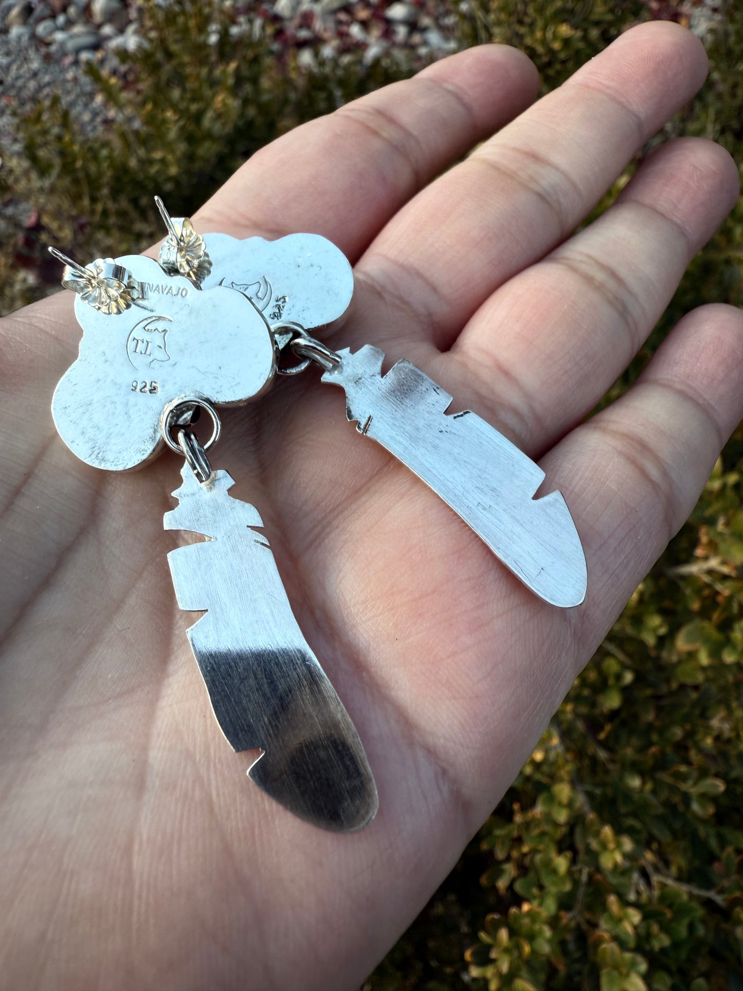 Moss Agate & Turquoise Medium Feather Earrings