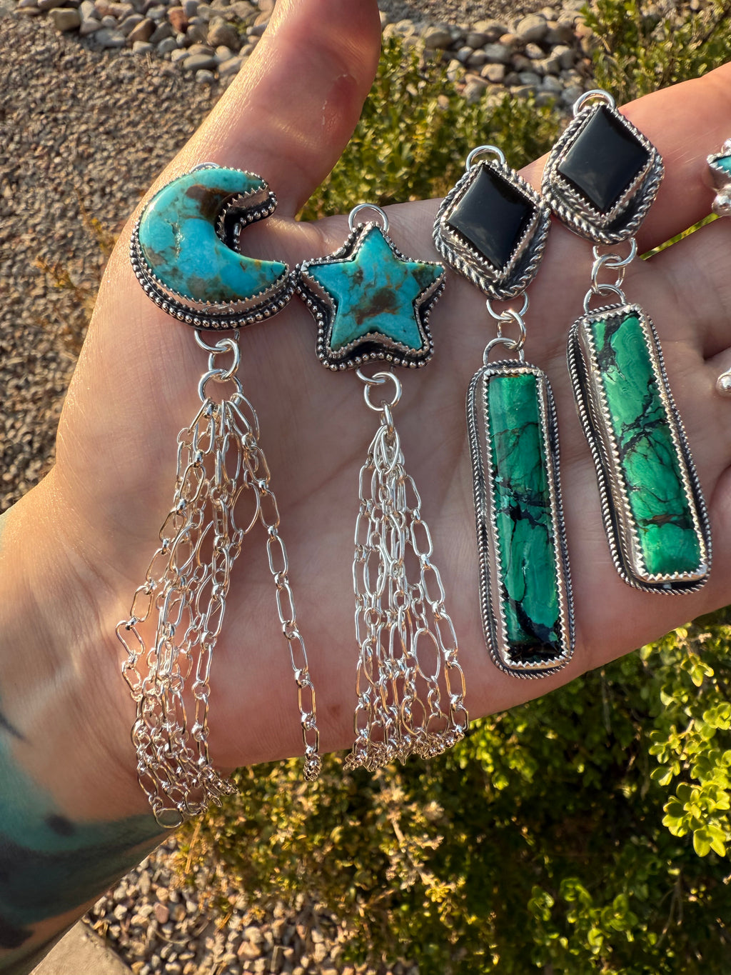 Moon and Star Chain Earrings