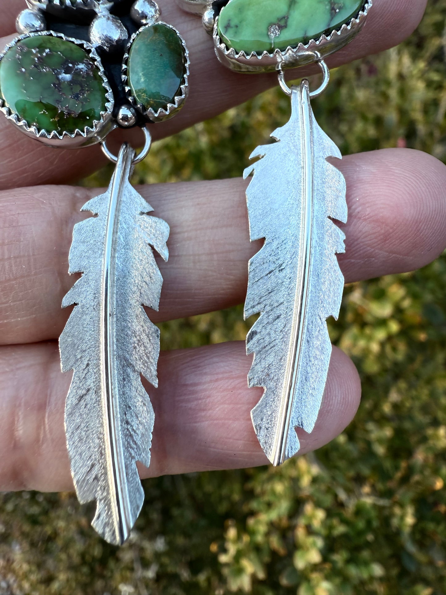 Green Turquoise Medium Feather Earrings