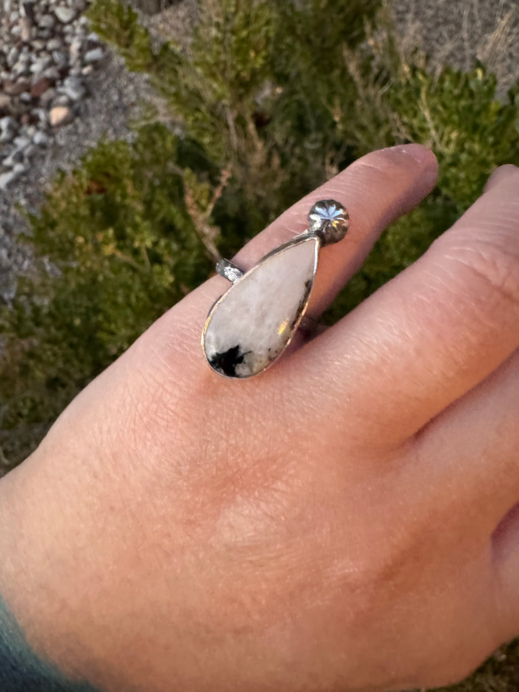 Tourmalated Moonstone Concho Ring (Size 6.5)