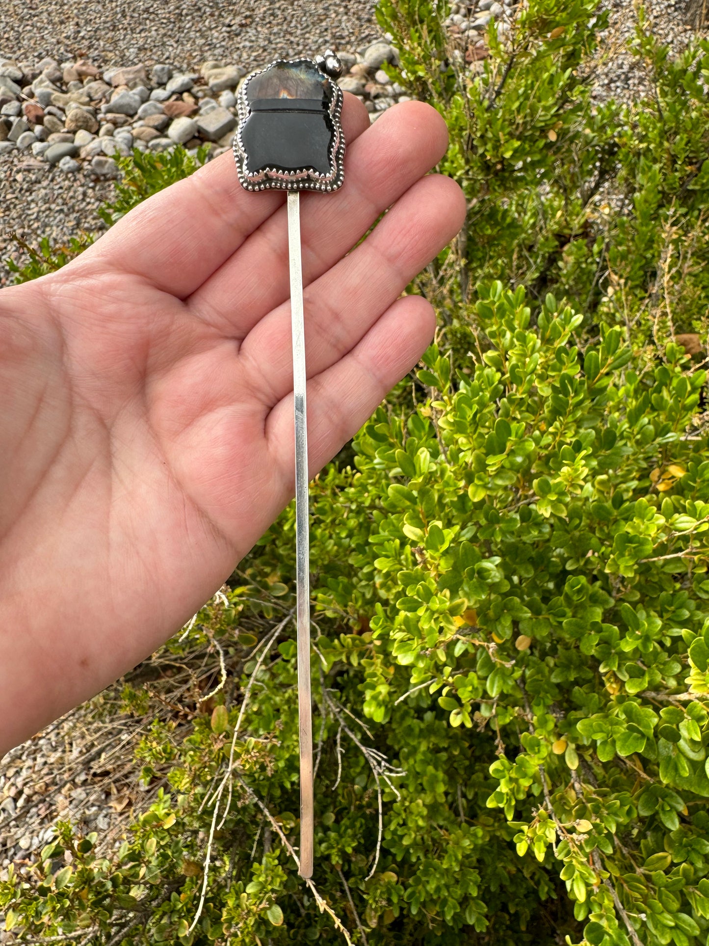 Labradorite + Jet Cauldron Hair Stick
