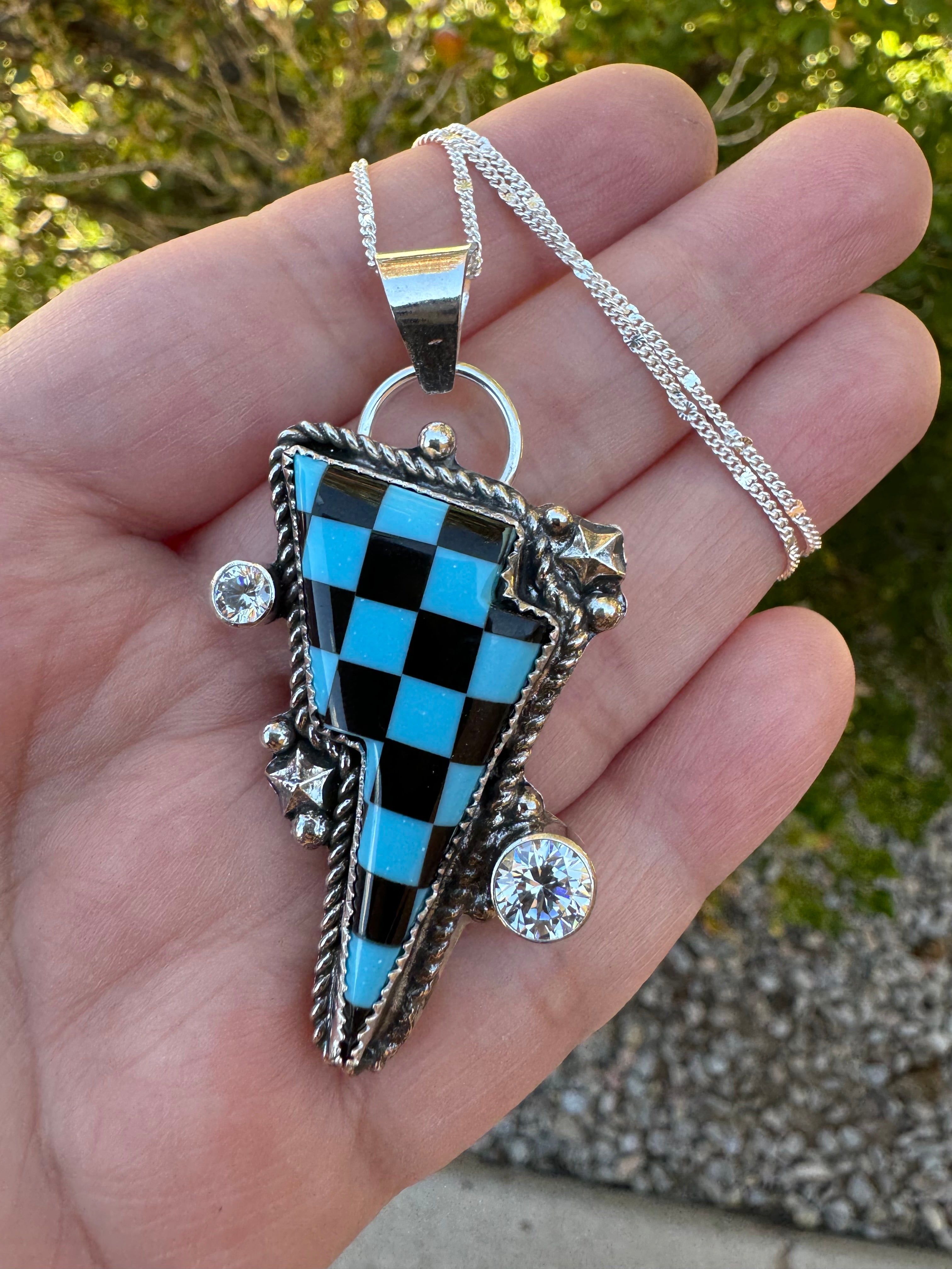 Checkered Turquoise Bolt Necklace