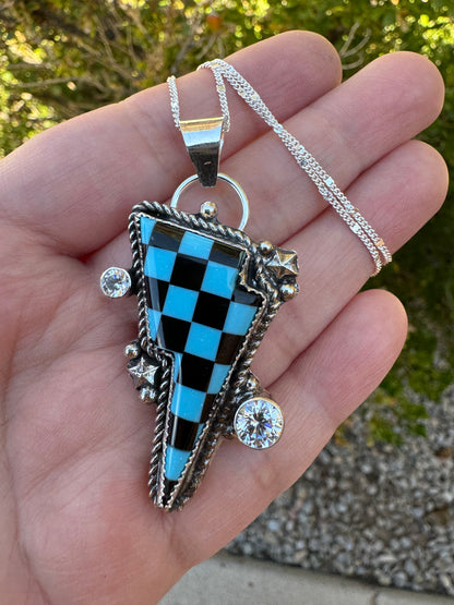 Checkered Turquoise Bolt Necklace