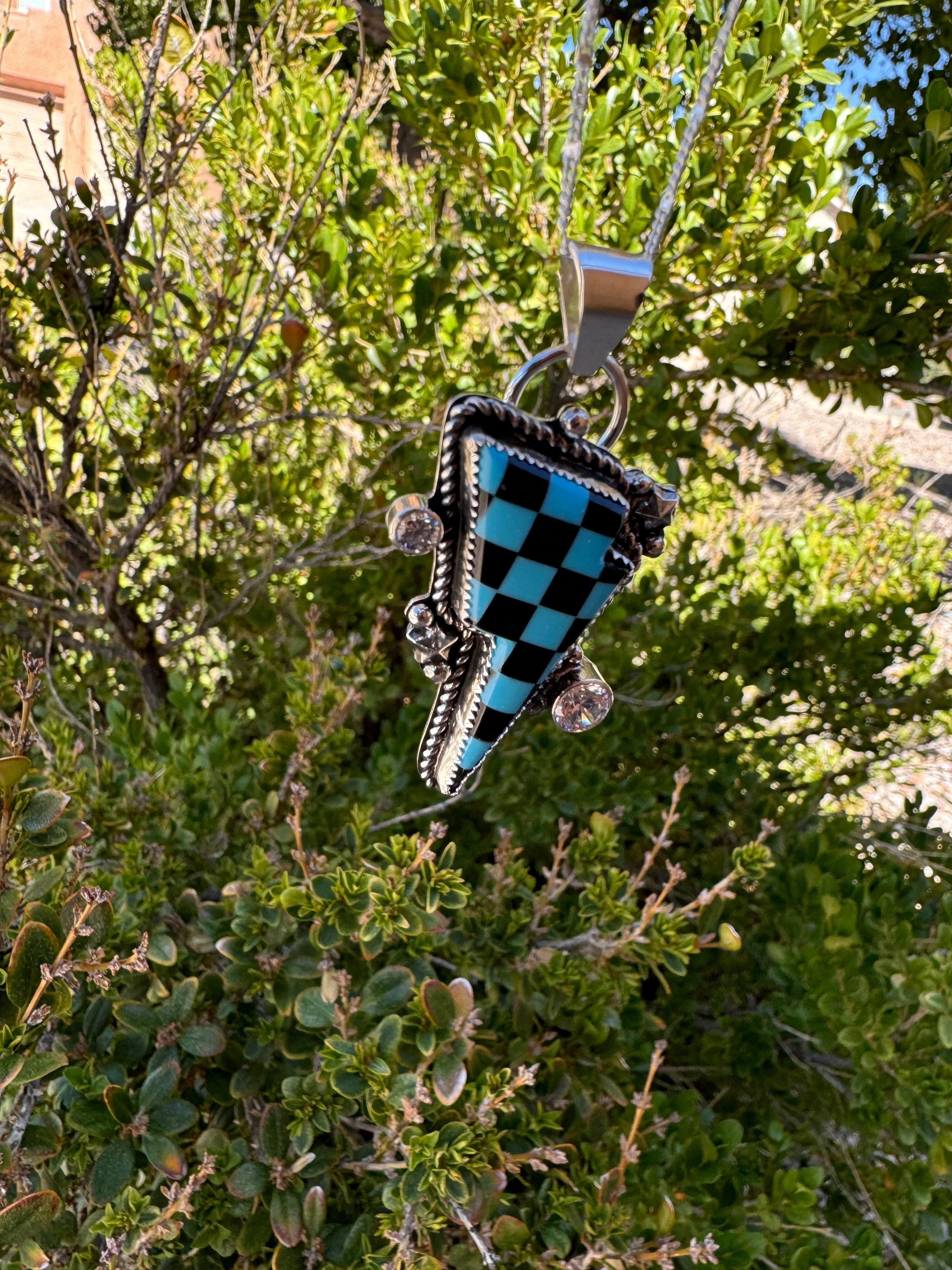 Checkered Turquoise Bolt Necklace