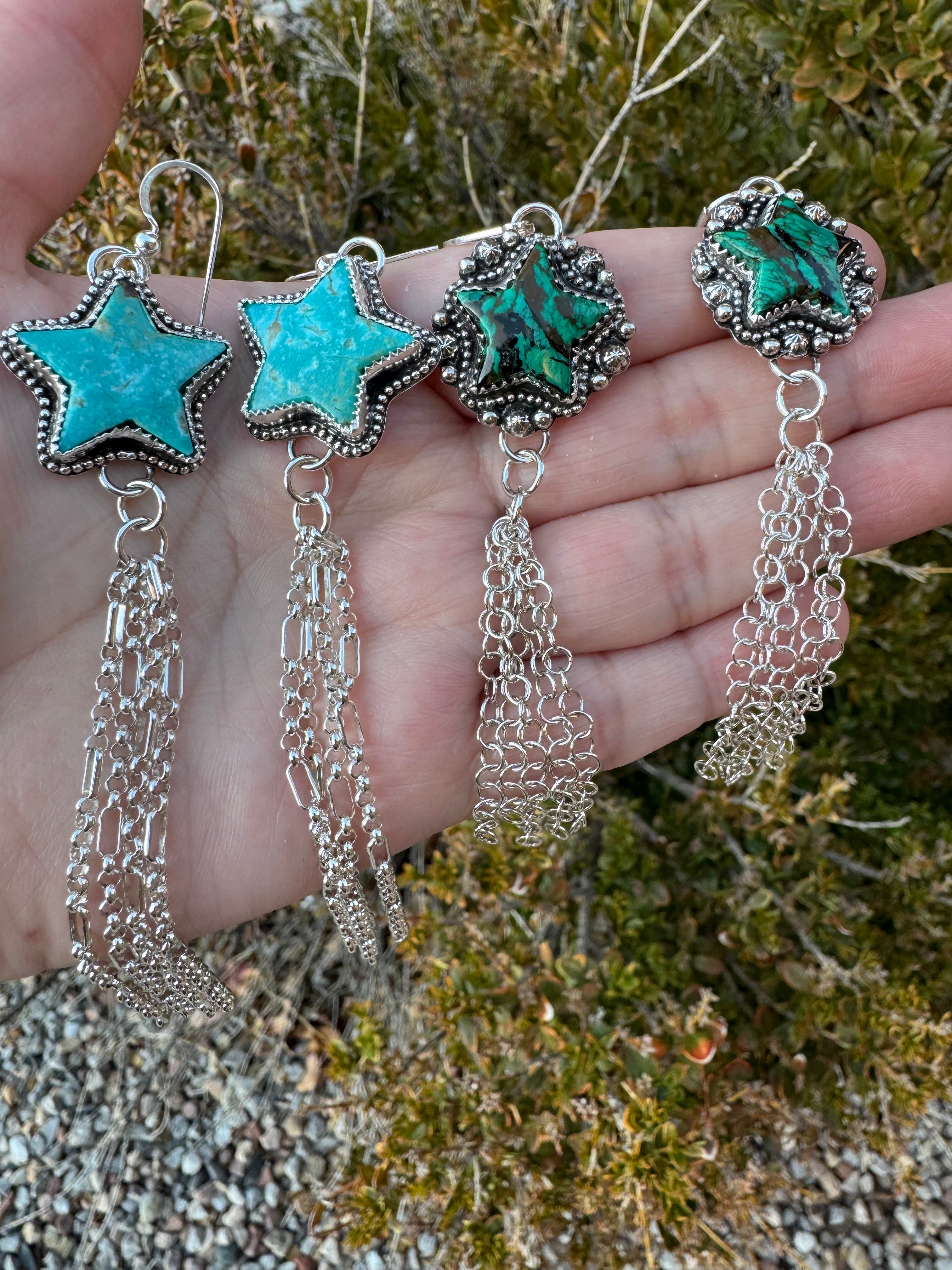 Malachite & Azurite Star Chain Earrings