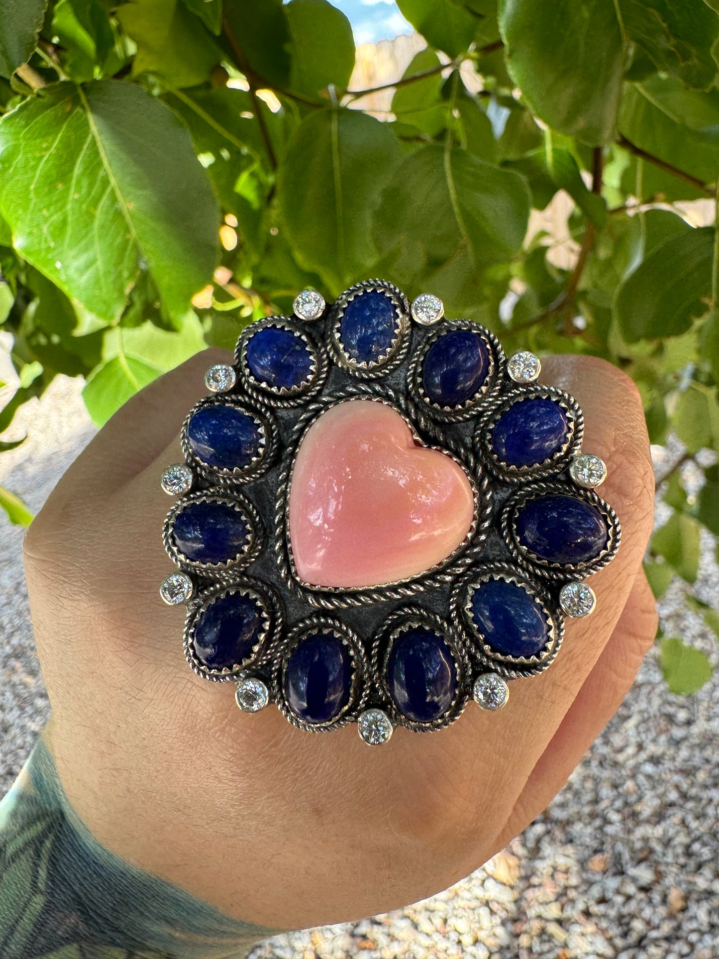 Lapis Lazuli & Pink Conch Heart Ring (Adjustable sz8-14)