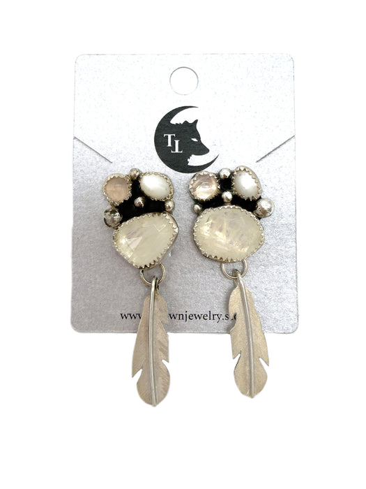 Moonstone Feather Earrings