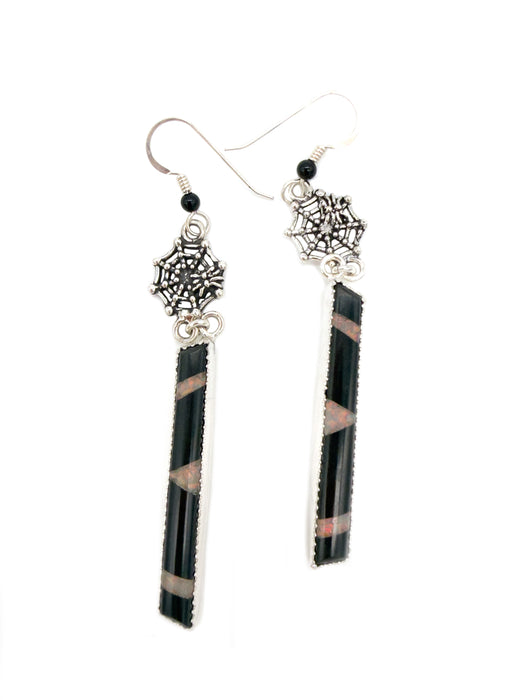 Jet + Opal Spider Dangle Earrings